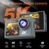 This Is a 5K Ultra HD Action Camera Featuring a 170° Wide-Angle Lens, Dual Screens on The Front And Back, Capable of Capturing 5K Video at 30 Frames Per Second, with 24 Megapixels, Image Stabilization, 4X Zoom, Automatic Photo Capture