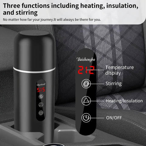 Travel Electric Kettle And Car Coffee Warmer - 12V\u002F24V Portable Hot Water Heater with Stirring, Small Hot Water Boiler with Built-In Magnetic Induction