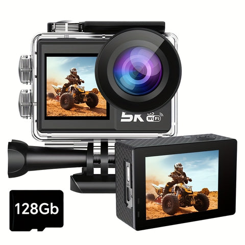 4K\u002F60FPS & 5K30FPS Action Camera with Dual Screen, High Quality Underwater Shooting, EIS Anti-Shake Stabilization, 170° Wide Angle, 5X Zoom, WiFi FPV for Helmet\u002FCamera, for bike\u002FVlogging\u002FTravel\u002FSurfing (-)