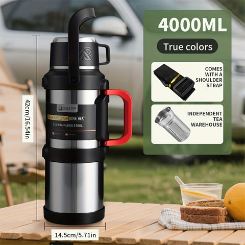 1pc Large Capacity Insulated Bottle, Insulated Kettle, Insulated Bucket, Insulated Cooler, Coffee Pot, Travel Kettle ,Leakproof Seal, with Handle and Folding Handle , 316 Stainless Steel Outdoor Car Sports Double-Layer Kettle\u002FSuitable for Outdoor