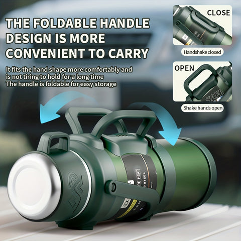 1pc Large Capacity Insulated Bottle, Insulated Kettle, Insulated Bucket, Insulated Cooler, Coffee Pot, Travel Kettle ,Leakproof Seal, with Handle and Folding Handle , 316 Stainless Steel Outdoor Car Sports Double-Layer Kettle\u002FSuitable for Outdoor