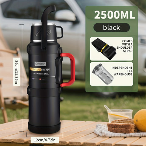 1pc Large Capacity Insulated Bottle, Insulated Kettle, Insulated Bucket, Insulated Cooler, Coffee Pot, Travel Kettle ,Leakproof Seal, with Handle and Folding Handle , 316 Stainless Steel Outdoor Car Sports Double-Layer Kettle\u002FSuitable for Outdoor