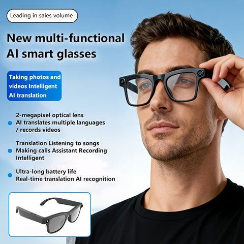 AI Smart Glasses 2026 | New Smart Wireless AI Glasses with Photo Camera Recording, Wireless Music, Real-time Translation, Object Recognition, Ear Audio, Ultra-light Design, Strong Outdoor Cycling Work Travel Business Scene Super Long Endurance