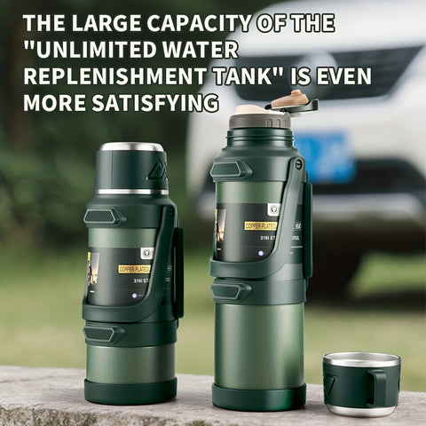 1pc Large Capacity Insulated Bottle, Insulated Kettle, Insulated Bucket, Insulated Cooler, Coffee Pot, Travel Kettle ,Leakproof Seal, with Handle and Folding Handle , 316 Stainless Steel Outdoor Car Sports Double-Layer Kettle\u002FSuitable for Outdoor