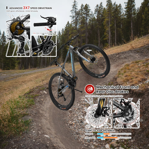 26-Inch Mountain Bike with 21-Speed High-Carbon Steel Frame, Dual Disc Brakes, and Comfortable Saddle - Durable & Lightweight for Men and Women, Perfect for Outdoor Adventures, Mountain Bike Accessories