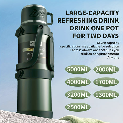 1pc Large Capacity Insulated Bottle, Insulated Kettle, Insulated Bucket, Insulated Cooler, Coffee Pot, Travel Kettle ,Leakproof Seal, with Handle and Folding Handle , 316 Stainless Steel Outdoor Car Sports Double-Layer Kettle\u002FSuitable for Outdoor