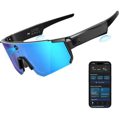 Smart Glasses Equipped with an AI Sports Camera Featuring EIS And Gyroscopic Stabilization, Polarized Lenses for Cycling, Dual Microphones for Noise Reduction, 4GB of RAM, AI Glasses Powered by Chatgpt