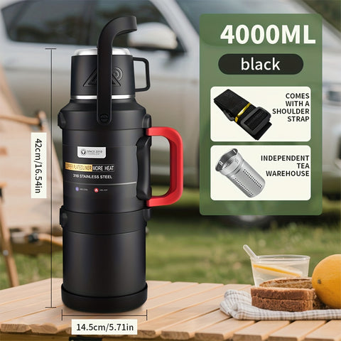1pc Large Capacity Insulated Bottle, Insulated Kettle, Insulated Bucket, Insulated Cooler, Coffee Pot, Travel Kettle ,Leakproof Seal, with Handle and Folding Handle , 316 Stainless Steel Outdoor Car Sports Double-Layer Kettle\u002FSuitable for Outdoor