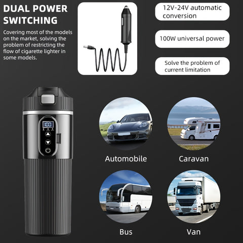 Electric Car Kettle, 12V\u002F24V Portable Travel Mug, Multi-Temperature Control, 304 Food-Grade Stainless Steel, Anti-Scald Design, for Commuting, Outdoor, Road Trips, Camping, Daily Use