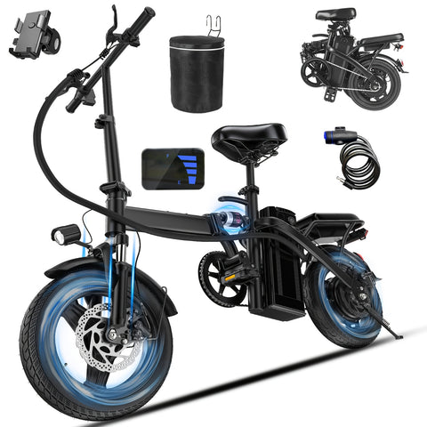 High-Performance Adult Electric Bicycle, Portable Design with a Foldable Feature, Equipped with a 500W Motor And a 48V 10Ah Battery, Reaching Speeds of 19.9 Miles Per Hour, Dual Disc Brakes, And a 14-Inch Electric Bike with Pedals