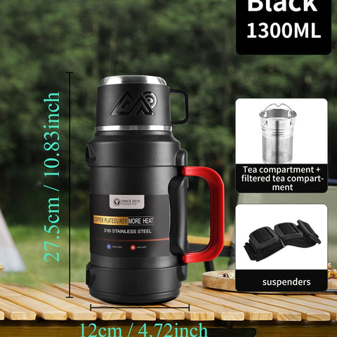 Stainless Steel Insulated Kettle 1 Large Capacity 316 Stainless Steel Insulated Kettle, Insulated Bucket, Insulated Cooler, Coffee Pot, Travel Kettle with Handle - Outdoor Car Sports Double-Layer Kettle - Suitable for Outdoor Travel, Camping, Ramadan Gift