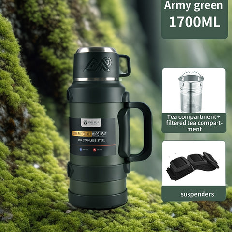 Stainless Steel Insulated Kettle 1 Large Capacity 316 Stainless Steel Insulated Kettle, Insulated Bucket, Insulated Cooler, Coffee Pot, Travel Kettle with Handle - Outdoor Car Sports Double-Layer Kettle - Suitable for Outdoor Travel, Camping, Ramadan Gift
