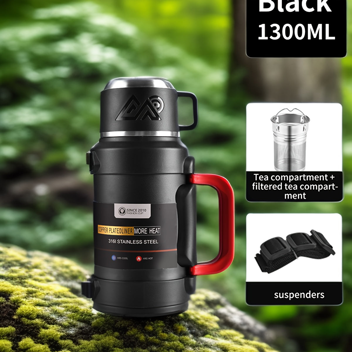 Stainless Steel Insulated Kettle 1 Large Capacity 316 Stainless Steel Insulated Kettle, Insulated Bucket, Insulated Cooler, Coffee Pot, Travel Kettle with Handle - Outdoor Car Sports Double-Layer Kettle - Suitable for Outdoor Travel, Camping, Ramadan Gift
