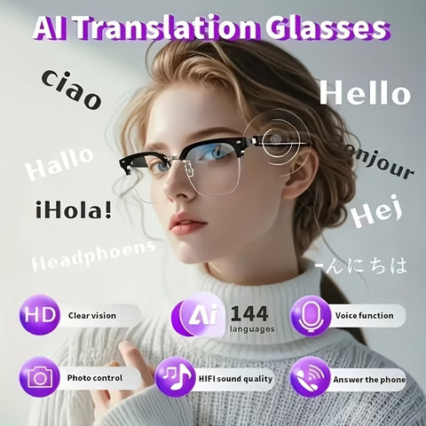 AI Smart Glasses 2026 | New Smart Wireless AI Glasses with Photo Camera Recording, Wireless Music, Real-time Translation, Object Recognition, Ear Audio, Ultra-light Design, Strong Outdoor Cycling Work Travel Business Scene Super Long Endurance