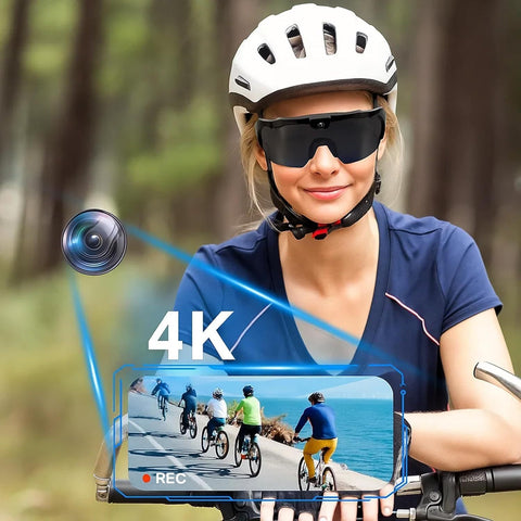 Extreme Sports Smart Glasses, Hands-Free POV Recording Sunglasses for Outdoor Sports Hiking Cycling Camping 64GB 4K HD with Storage Case