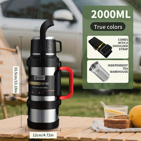 1pc Large Capacity Insulated Bottle, Insulated Kettle, Insulated Bucket, Insulated Cooler, Coffee Pot, Travel Kettle ,Leakproof Seal, with Handle and Folding Handle , 316 Stainless Steel Outdoor Car Sports Double-Layer Kettle\u002FSuitable for Outdoor
