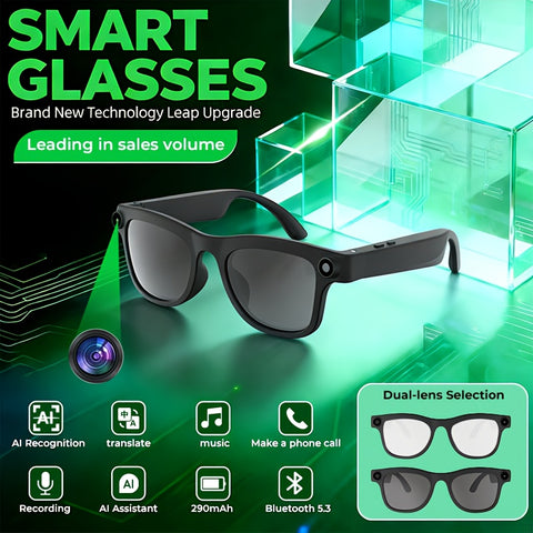 AI Smart Glasses 2026 | New Smart Wireless AI Glasses with Photo Camera Recording, Wireless Music, Real-time Translation, Object Recognition, Ear Audio, Ultra-light Design, Strong Outdoor Cycling Work Travel Business Scene Super Long Endurance
