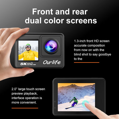 5K HD Dual-Lens Action Camera Featuring Front And Rear Recording with Anti-Shake Technology, Ideal for Motorcycle Riding, Equipped with a Large Touchscreen for Enhanced Video Clarity - an Excellent Gift for Capturing Videos And Images