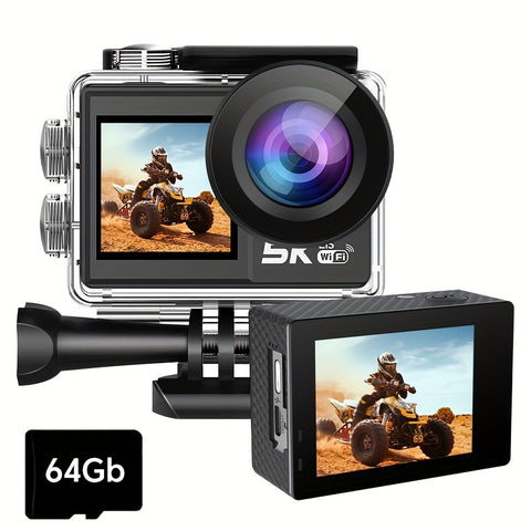 4K\u002F60FPS & 5K30FPS Action Camera with Dual Screen, High Quality Underwater Shooting, EIS Anti-Shake Stabilization, 170° Wide Angle, 5X Zoom, WiFi FPV for Helmet\u002FCamera, for bike\u002FVlogging\u002FTravel\u002FSurfing (-)
