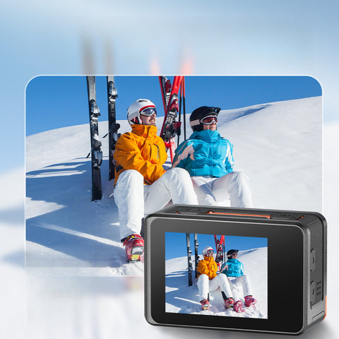 HD Action Camera 4K Ultra HD Camera, 170° Wide-Angle Lens, Dual Screens on Front And Back, 5K + 30 FPS + 24 MP + Image Stabilization, 4X Zoom, Auto Photo Capture, Burst Mode, And Timer Shooting. Ideal for Climbing And Biking, Without Battery