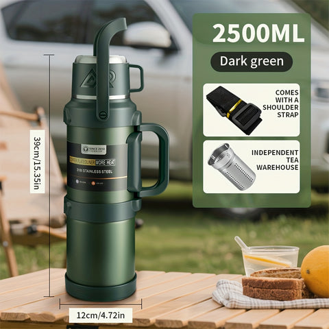 1pc Large Capacity Insulated Bottle, Insulated Kettle, Insulated Bucket, Insulated Cooler, Coffee Pot, Travel Kettle ,Leakproof Seal, with Handle and Folding Handle , 316 Stainless Steel Outdoor Car Sports Double-Layer Kettle\u002FSuitable for Outdoor