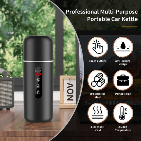 Travel Electric Kettle And Car Coffee Warmer - 12V\u002F24V Portable Hot Water Heater with Stirring, Small Hot Water Boiler with Built-In Magnetic Induction