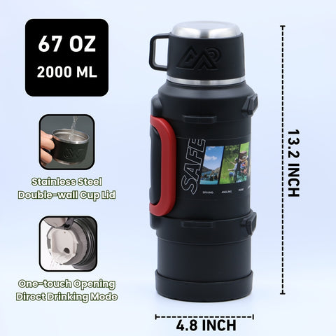 67.63oz 316 Stainless Steel Vacuum Insulated Bucket Cooler with Cup, Coffee Pot & Built-in Tea Infuser, Double-Wall Thermal Travel Kettle with Handle & Strap, Leak-Proof Portable Outdoor Camping Gift