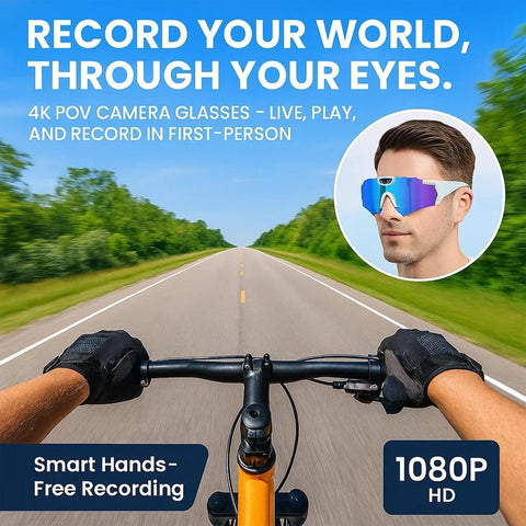 Extreme Sports Smart Glasses, Hands-Free POV Recording Sunglasses for Outdoor Sports Hiking Cycling Camping 64GB 4K HD with Storage Case