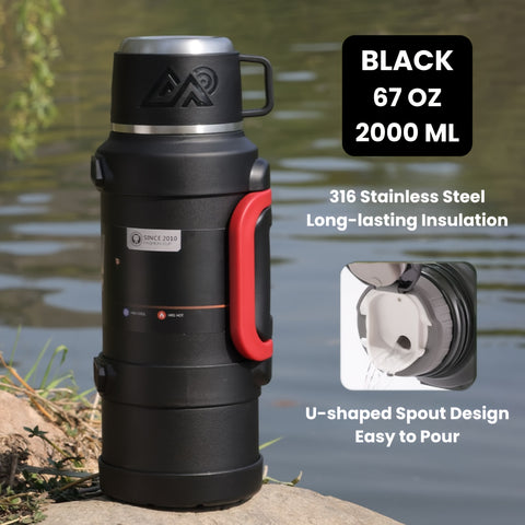 67.63oz 316 Stainless Steel Vacuum Insulated Bucket Cooler with Cup, Coffee Pot & Built-in Tea Infuser, Double-Wall Thermal Travel Kettle with Handle & Strap, Leak-Proof Portable Outdoor Camping Gift