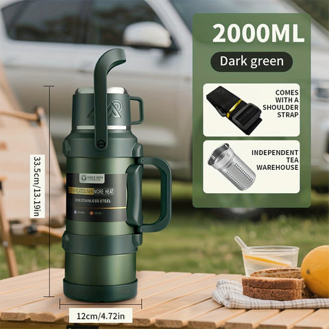1pc Large Capacity Insulated Bottle, Insulated Kettle, Insulated Bucket, Insulated Cooler, Coffee Pot, Travel Kettle ,Leakproof Seal, with Handle and Folding Handle , 316 Stainless Steel Outdoor Car Sports Double-Layer Kettle\u002FSuitable for Outdoor