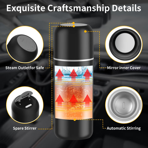 Travel Electric Kettle And Car Coffee Warmer - 12V\u002F24V Portable Hot Water Heater with Stirring, Small Hot Water Boiler with Built-In Magnetic Induction
