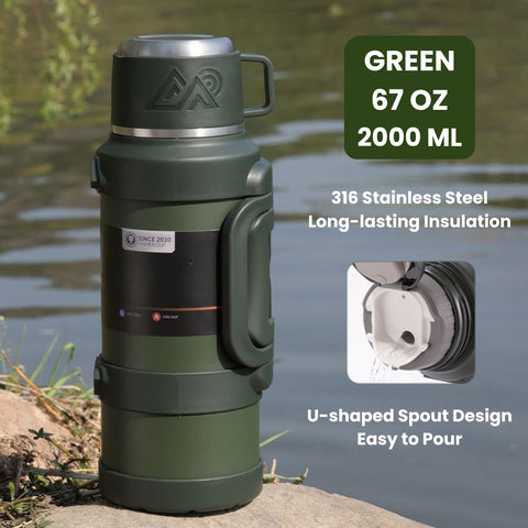 67.63oz 316 Stainless Steel Vacuum Insulated Bucket Cooler with Cup, Coffee Pot & Built-in Tea Infuser, Double-Wall Thermal Travel Kettle with Handle & Strap, Leak-Proof Portable Outdoor Camping Gift
