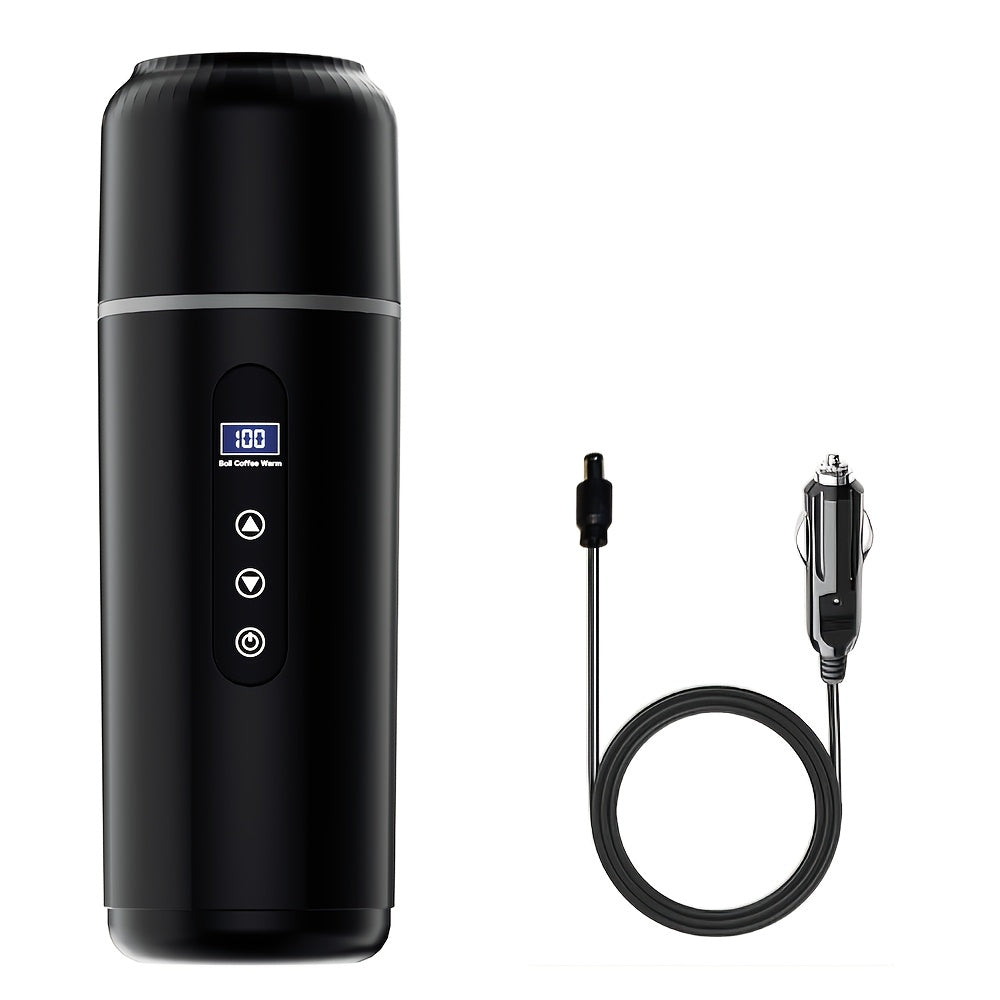 Car Electric Kettle • Portable Heating Travel Mug for 12V\u002F24V • Multi-Level Temperature Control • Made of 304 Food-Grade Stainless Steel • Designed with a Plastic Exterior And Steel Interior to Prevent Burns