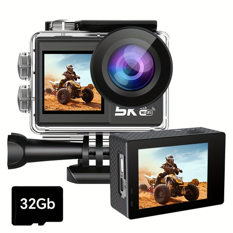 4K\u002F60FPS & 5K30FPS Action Camera with Dual Screen, High Quality Underwater Shooting, EIS Anti-Shake Stabilization, 170° Wide Angle, 5X Zoom, WiFi FPV for Helmet\u002FCamera, for bike\u002FVlogging\u002FTravel\u002FSurfing (-)