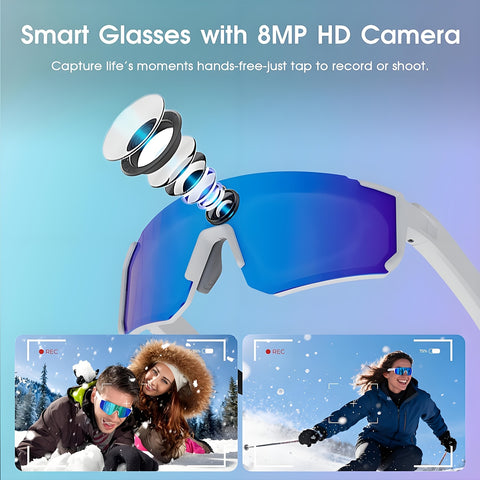 Smart Glasses Equipped with an AI Sports Camera Featuring EIS And Gyroscopic Stabilization, Polarized Lenses for Cycling, Dual Microphones for Noise Reduction, 4GB of RAM, AI Glasses Powered by Chatgpt