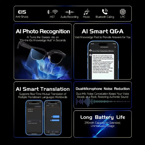 AI Smart Glasses 2026 | New Smart Wireless AI Glasses with Photo Camera Recording, Wireless Music, Real-time Translation, Object Recognition, Ear Audio, Ultra-light Design, Strong Outdoor Cycling Work Travel Business Scene Super Long Endurance