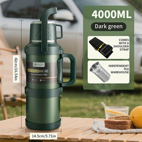 1pc Large Capacity Insulated Bottle, Insulated Kettle, Insulated Bucket, Insulated Cooler, Coffee Pot, Travel Kettle ,Leakproof Seal, with Handle and Folding Handle , 316 Stainless Steel Outdoor Car Sports Double-Layer Kettle\u002FSuitable for Outdoor