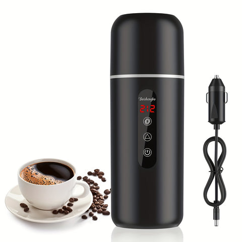 Travel Electric Kettle And Car Coffee Warmer - 12V\u002F24V Portable Hot Water Heater with Stirring, Small Hot Water Boiler with Built-In Magnetic Induction
