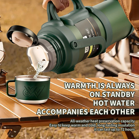 1pc Large Capacity Insulated Bottle, Insulated Kettle, Insulated Bucket, Insulated Cooler, Coffee Pot, Travel Kettle ,Leakproof Seal, with Handle and Folding Handle , 316 Stainless Steel Outdoor Car Sports Double-Layer Kettle\u002FSuitable for Outdoor