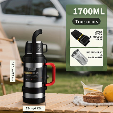 1pc Large Capacity Insulated Bottle, Insulated Kettle, Insulated Bucket, Insulated Cooler, Coffee Pot, Travel Kettle ,Leakproof Seal, with Handle and Folding Handle , 316 Stainless Steel Outdoor Car Sports Double-Layer Kettle\u002FSuitable for Outdoor
