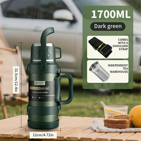 1pc Large Capacity Insulated Bottle, Insulated Kettle, Insulated Bucket, Insulated Cooler, Coffee Pot, Travel Kettle ,Leakproof Seal, with Handle and Folding Handle , 316 Stainless Steel Outdoor Car Sports Double-Layer Kettle\u002FSuitable for Outdoor