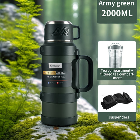Stainless Steel Insulated Kettle 1 Large Capacity 316 Stainless Steel Insulated Kettle, Insulated Bucket, Insulated Cooler, Coffee Pot, Travel Kettle with Handle - Outdoor Car Sports Double-Layer Kettle - Suitable for Outdoor Travel, Camping, Ramadan Gift