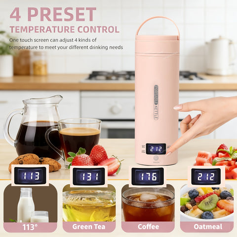 1 Set Travel Electric Kettle & Portable Electric Kettle: Small Mini Portable Kettle for Tea Coffee, Portable Water Heater Water Boiler with 4 Temperature Control, 304 Stainless Steel Auto Shut-Off, Boil Dry Protection & BPA-Free