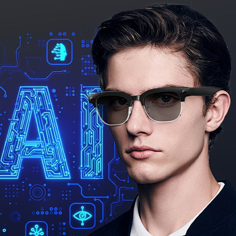 Valentine'S Day Present: Half-Rimmed 4K Camera Glasses Featuring AI Smart Technology for Real-Time Translation And Object Recognition, Open-Ear Audio, a Lightweight Design, And a Battery Life of Up to 8 Hours, Perfect for Outdoor Cycling, Work