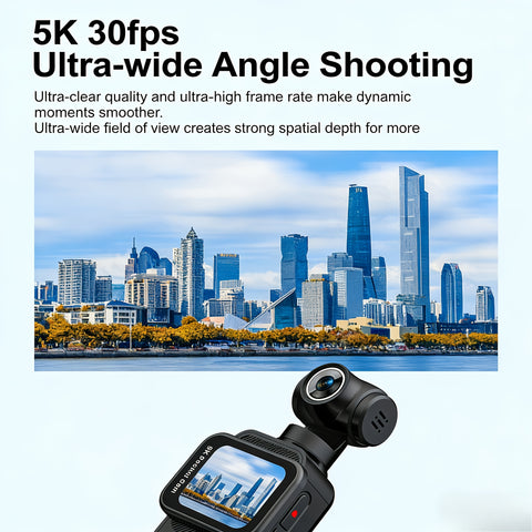 5K Ultra HD Handheld Sports Camera | 270° Flexible Tracking, Wide-Angle Lens, 1.69-Inch IPS Screen, Vertical And Horizontal Rotation, 100 Minutes of Battery Life, Includes 32G Memory Card | Ideal for Vlogging, Creative Shots, And Daily Recording