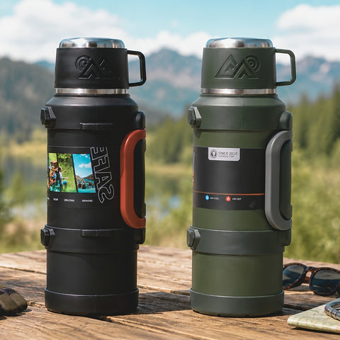 67.63oz 316 Stainless Steel Vacuum Insulated Bucket Cooler with Cup, Coffee Pot & Built-in Tea Infuser, Double-Wall Thermal Travel Kettle with Handle & Strap, Leak-Proof Portable Outdoor Camping Gift