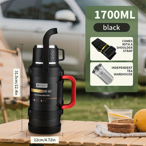 1pc Large Capacity Insulated Bottle, Insulated Kettle, Insulated Bucket, Insulated Cooler, Coffee Pot, Travel Kettle ,Leakproof Seal, with Handle and Folding Handle , 316 Stainless Steel Outdoor Car Sports Double-Layer Kettle\u002FSuitable for Outdoor