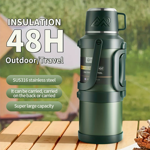 1pc Large Capacity Insulated Bottle, Insulated Kettle, Insulated Bucket, Insulated Cooler, Coffee Pot, Travel Kettle ,Leakproof Seal, with Handle and Folding Handle , 316 Stainless Steel Outdoor Car Sports Double-Layer Kettle\u002FSuitable for Outdoor