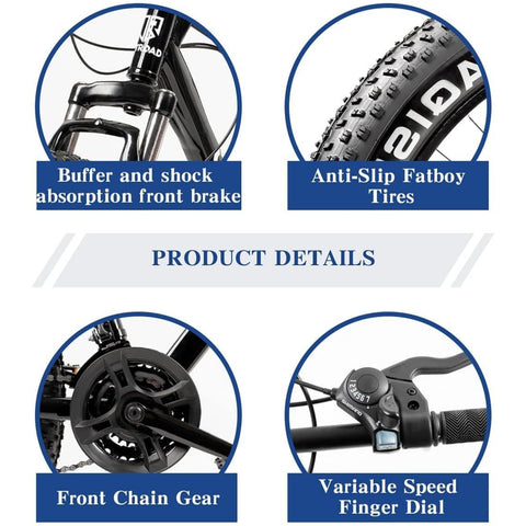 26-Inch Wheeled Fat Tire Mountain Bike Featuring a 21-Speed System, Constructed with a High Carbon Steel Frame, Equipped with Double Disc Brakes And Front Suspension for Enhanced Grip